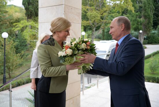 Russian President Vladimir Putin meets with President of Croatia Kolinda Grabar-Kitarovic