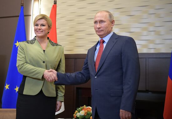 Russian President Vladimir Putin meets with President of Croatia Kolinda Grabar-Kitarovic