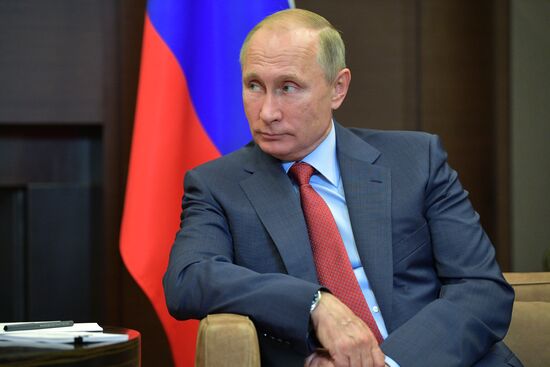 Russian President Vladimir Putin meets with President of Croatia Kolinda Grabar-Kitarovic