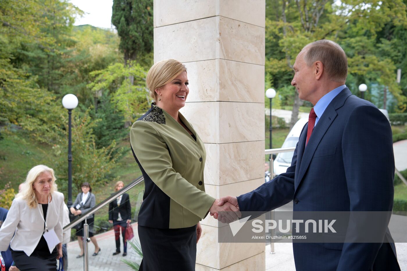 Russian President Vladimir Putin meets with President of Croatia Kolinda Grabar-Kitarovic