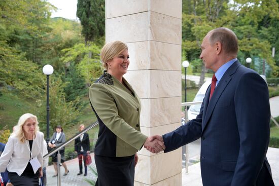Russian President Vladimir Putin meets with President of Croatia Kolinda Grabar-Kitarovic