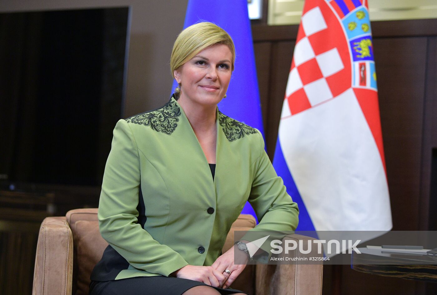 Russian President Vladimir Putin meets with President of Croatia Kolinda Grabar-Kitarovic