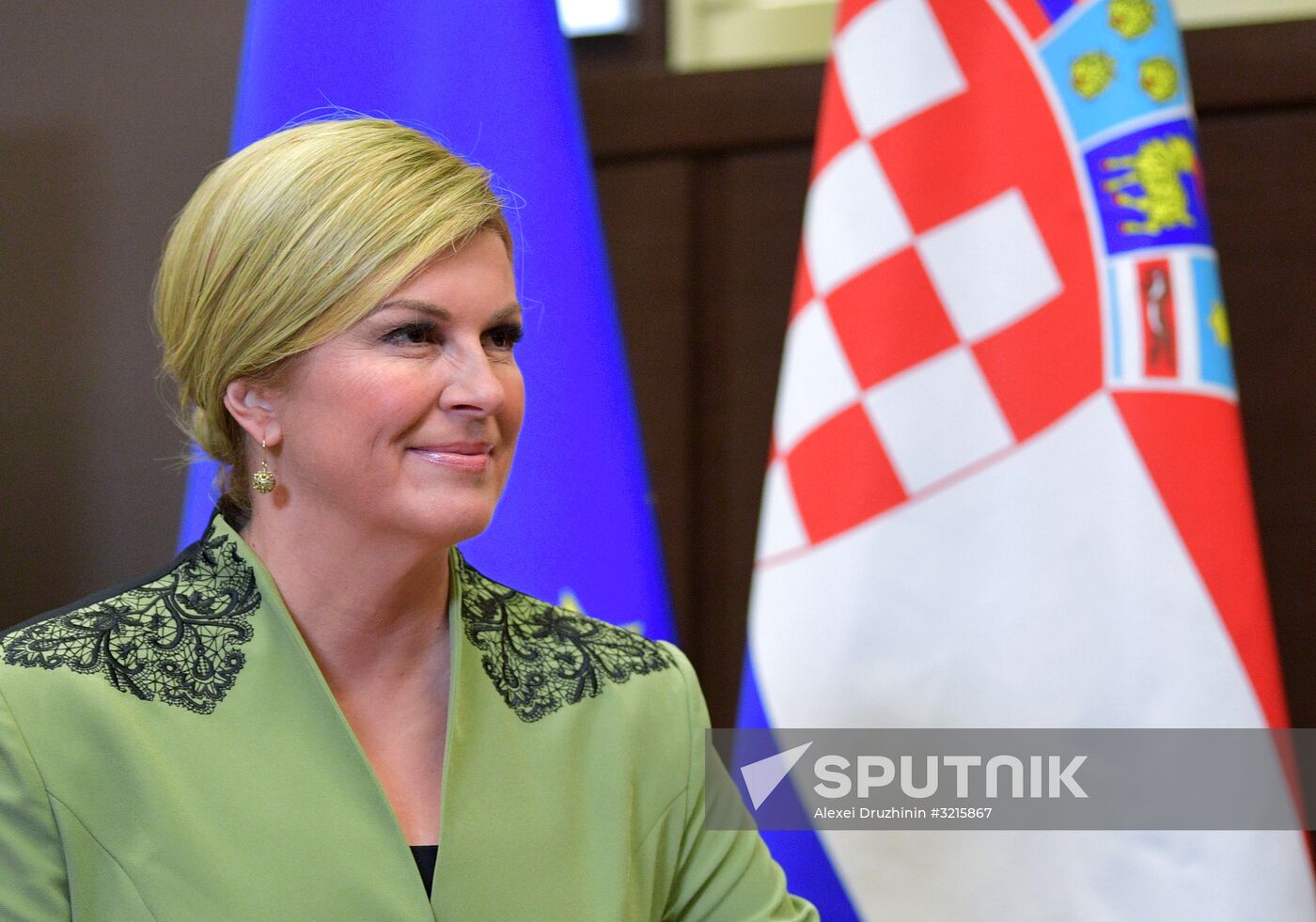 Russian President Vladimir Putin meets with President of Croatia Kolinda Grabar-Kitarovic