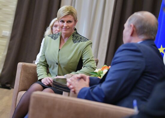 Russian President Vladimir Putin meets with President of Croatia Kolinda Grabar-Kitarovic