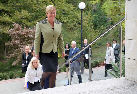 Russian President Vladimir Putin meets with President of Croatia Kolinda Grabar-Kitarovic