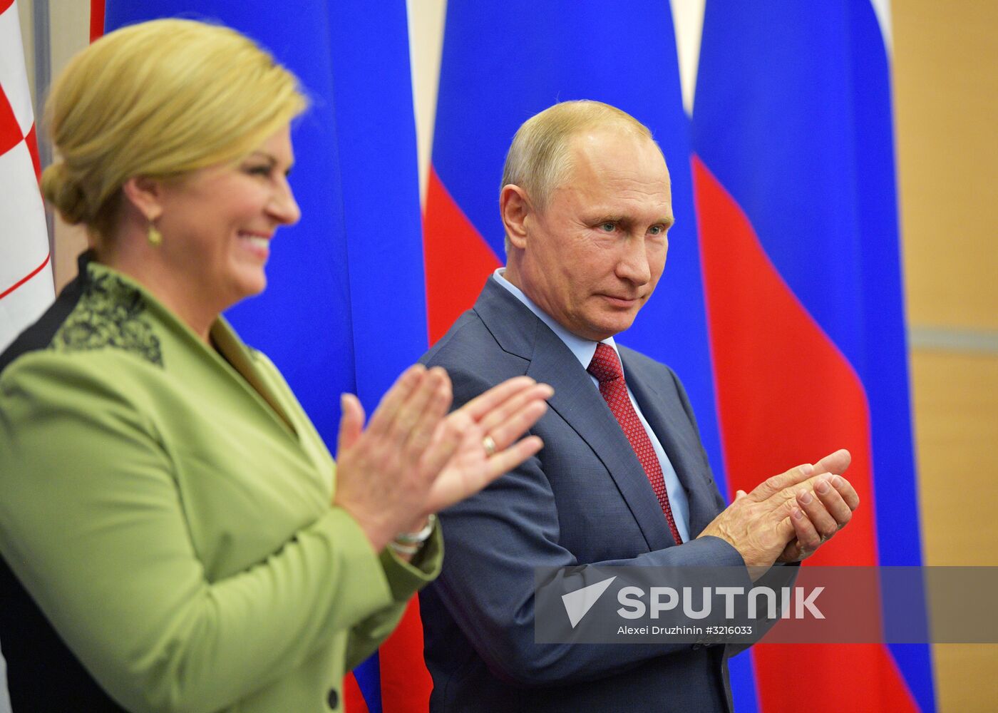 Russian President Vladimir Putin meets with President of Croatia Kolinda Grabar-Kitarovic