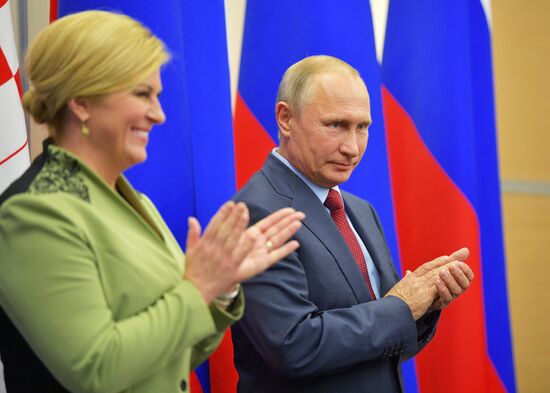 Russian President Vladimir Putin meets with President of Croatia Kolinda Grabar-Kitarovic