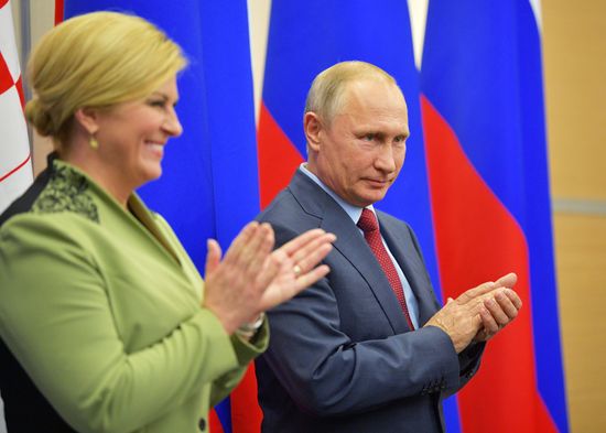 Russian President Vladimir Putin meets with President of Croatia Kolinda Grabar-Kitarovic