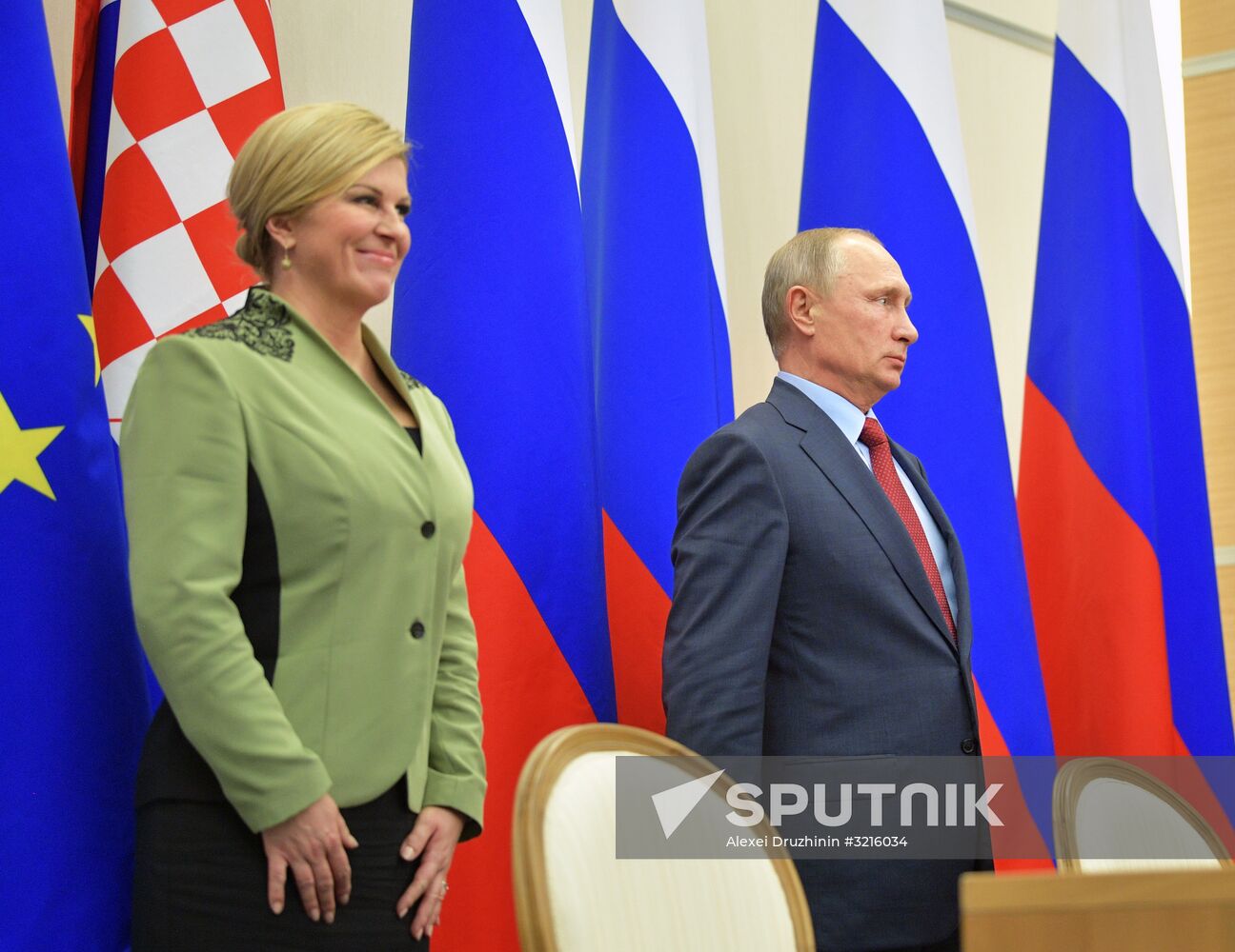 Russian President Vladimir Putin meets with President of Croatia Kolinda Grabar-Kitarovic