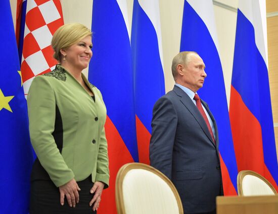 Russian President Vladimir Putin meets with President of Croatia Kolinda Grabar-Kitarovic