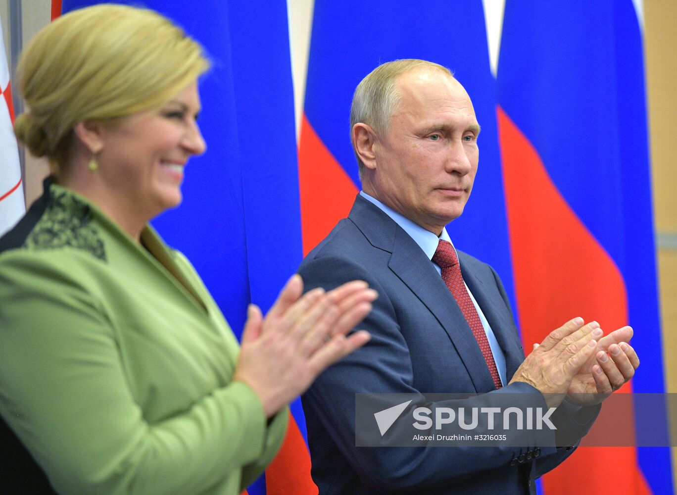 Russian President Vladimir Putin meets with President of Croatia Kolinda Grabar-Kitarovic