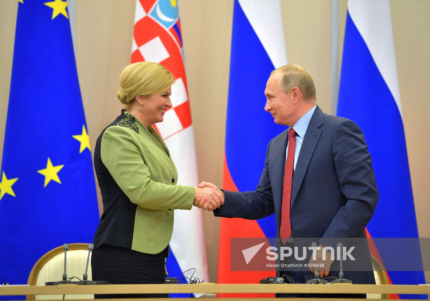 Russian President Vladimir Putin meets with President of Croatia Kolinda Grabar-Kitarovic