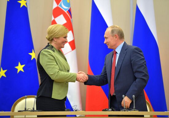 Russian President Vladimir Putin meets with President of Croatia Kolinda Grabar-Kitarovic