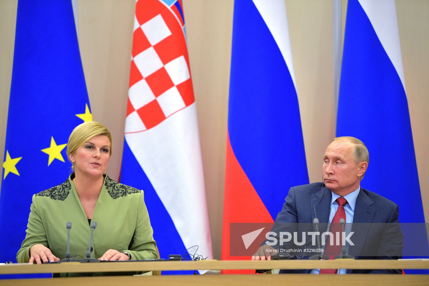 Russian President Vladimir Putin meets with President of Croatia Kolinda Grabar-Kitarovic