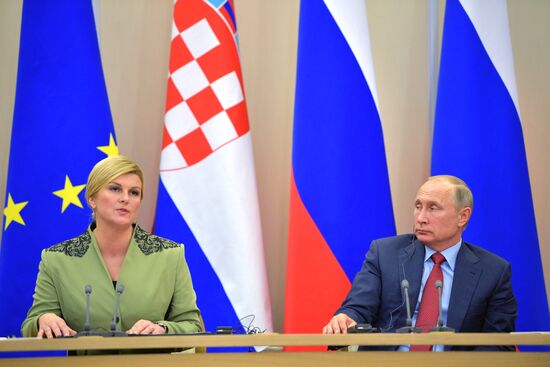 Russian President Vladimir Putin meets with President of Croatia Kolinda Grabar-Kitarovic