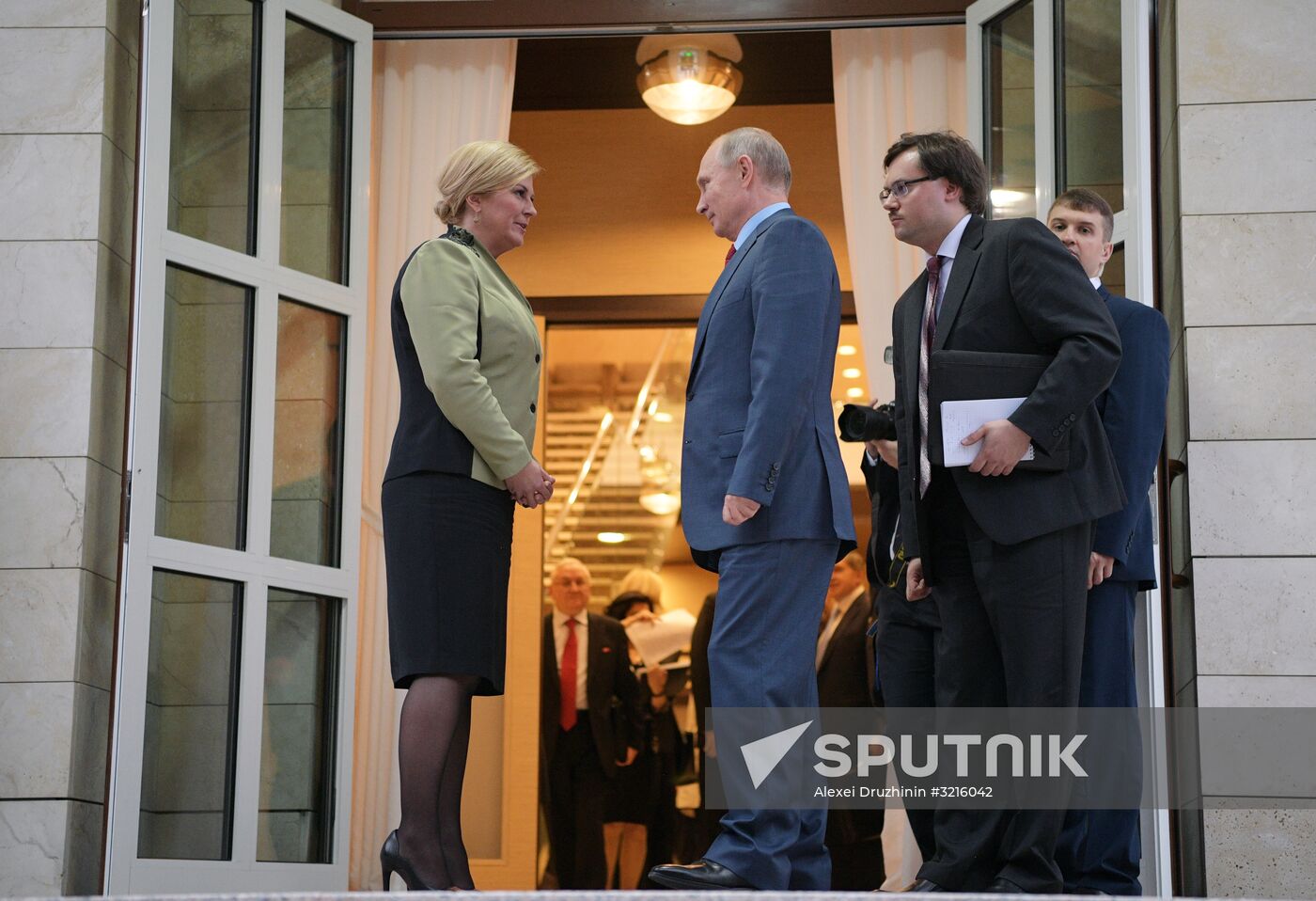 Russian President Vladimir Putin meets with President of Croatia Kolinda Grabar-Kitarovic