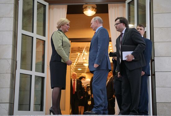 Russian President Vladimir Putin meets with President of Croatia Kolinda Grabar-Kitarovic