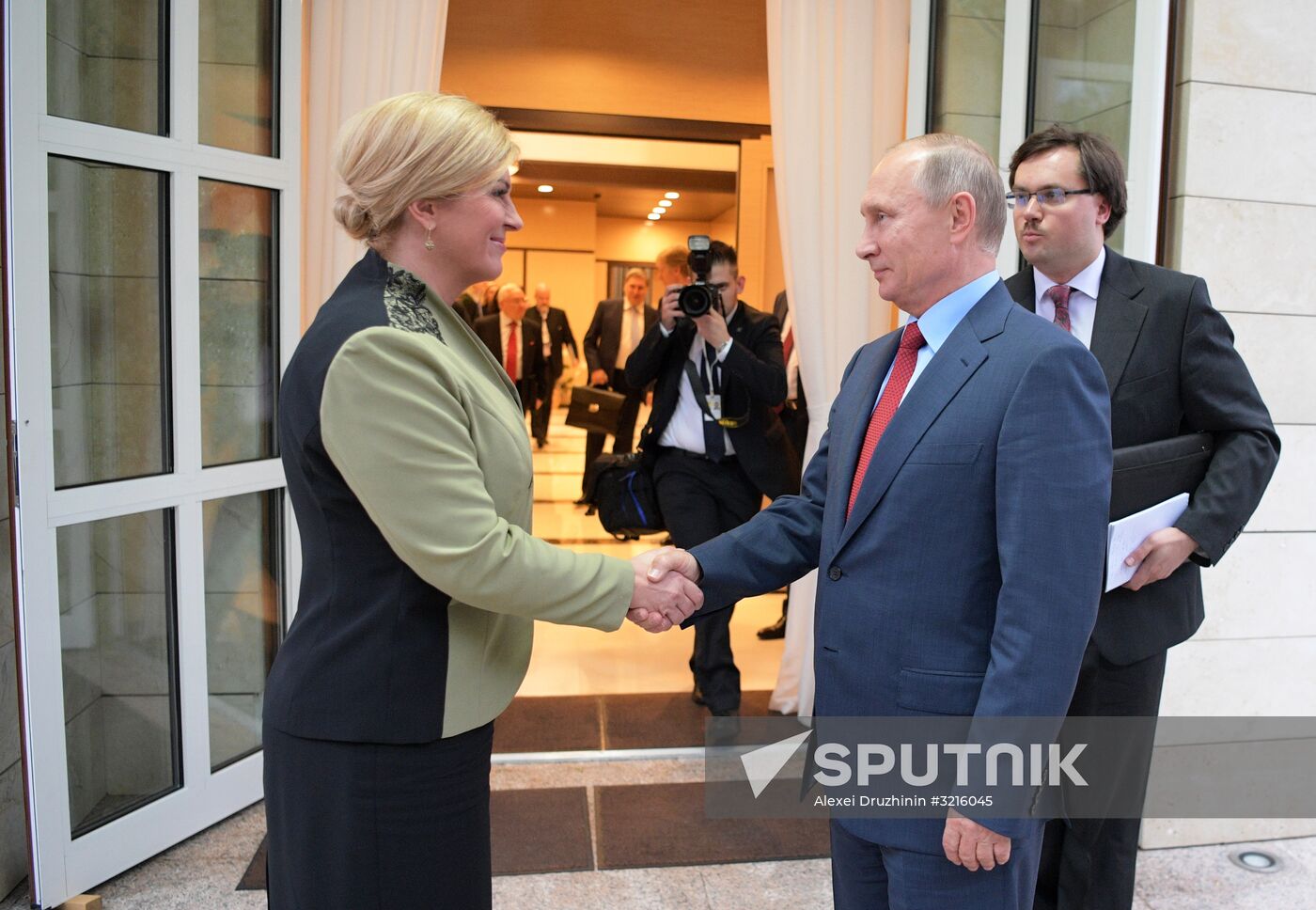 Russian President Vladimir Putin meets with President of Croatia Kolinda Grabar-Kitarovic