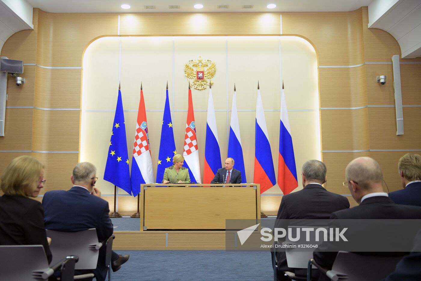 Russian President Vladimir Putin meets with President of Croatia Kolinda Grabar-Kitarovic