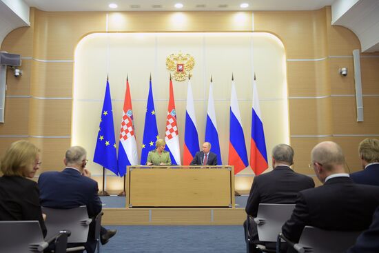 Russian President Vladimir Putin meets with President of Croatia Kolinda Grabar-Kitarovic