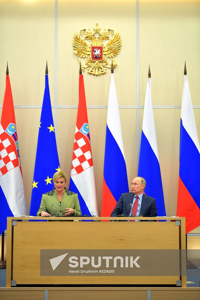 Russian President Vladimir Putin meets with President of Croatia Kolinda Grabar-Kitarovic