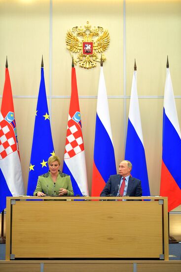 Russian President Vladimir Putin meets with President of Croatia Kolinda Grabar-Kitarovic
