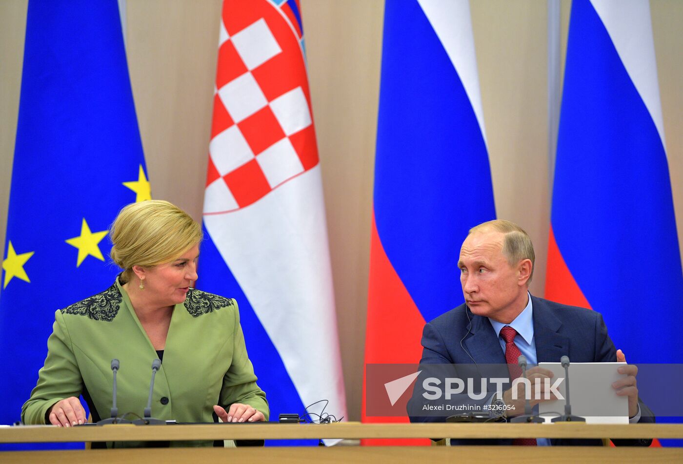 Russian President Vladimir Putin meets with President of Croatia Kolinda Grabar-Kitarovic