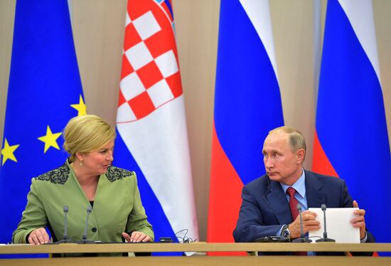 Russian President Vladimir Putin meets with President of Croatia Kolinda Grabar-Kitarovic