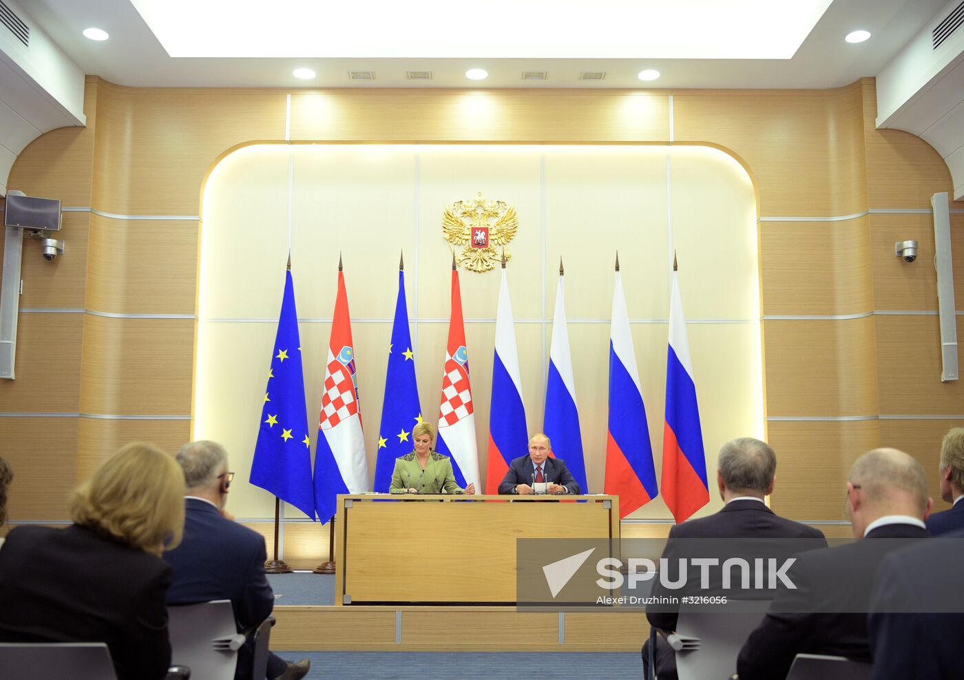 Russian President Vladimir Putin meets with President of Croatia Kolinda Grabar-Kitarovic