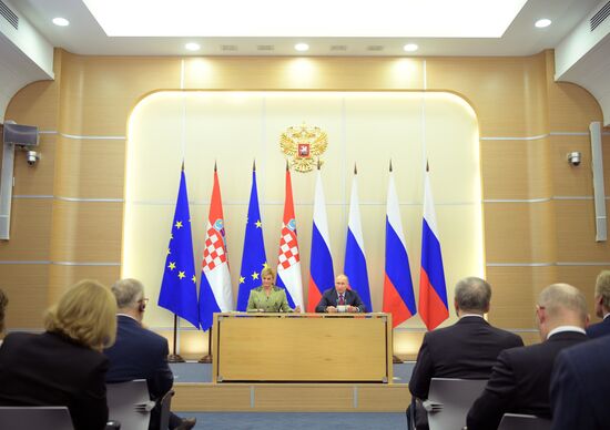 Russian President Vladimir Putin meets with President of Croatia Kolinda Grabar-Kitarovic