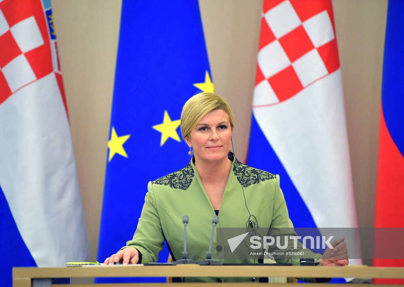 Russian President Vladimir Putin meets with President of Croatia Kolinda Grabar-Kitarovic