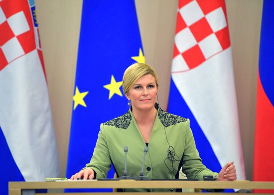Russian President Vladimir Putin meets with President of Croatia Kolinda Grabar-Kitarovic