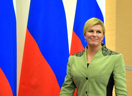 Russian President Vladimir Putin meets with President of Croatia Kolinda Grabar-Kitarovic