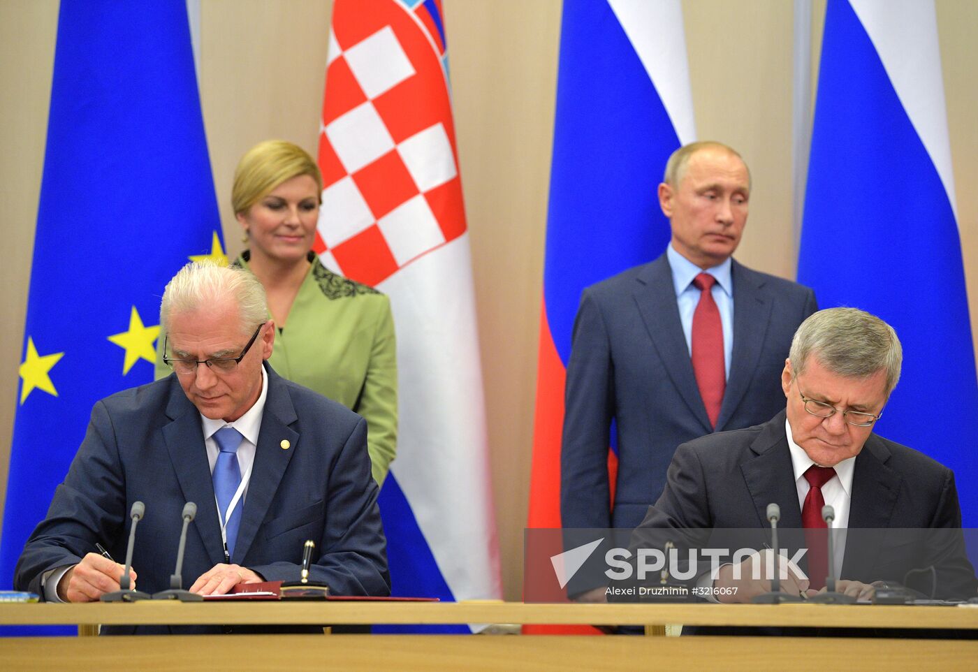 Russian President Vladimir Putin meets with President of Croatia Kolinda Grabar-Kitarovic