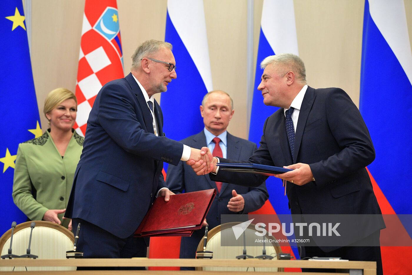 Russian President Vladimir Putin meets with President of Croatia Kolinda Grabar-Kitarovic