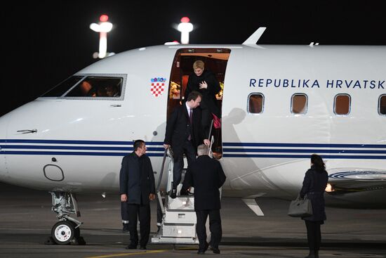 Croatian President Kolinda Grabar-Kitarovic arrives in Moscow