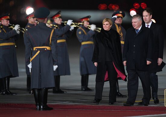 Croatian President Kolinda Grabar-Kitarovic arrives in Moscow