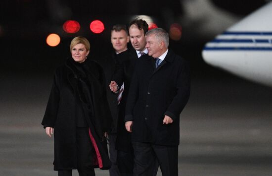 Croatian President Kolinda Grabar-Kitarovic arrives in Moscow