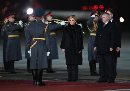 Croatian President Kolinda Grabar-Kitarovic arrives in Moscow