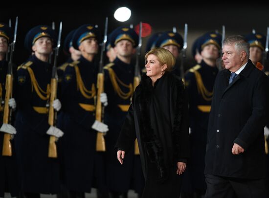 Croatian President Kolinda Grabar-Kitarovic arrives in Moscow