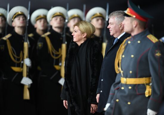 Croatian President Kolinda Grabar-Kitarovic arrives in Moscow