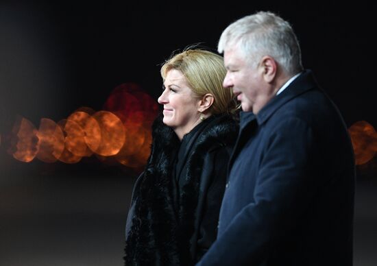 Croatian President Kolinda Grabar-Kitarovic arrives in Moscow