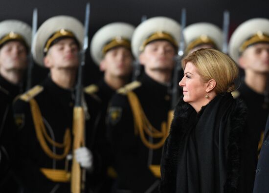 Croatian President Kolinda Grabar-Kitarovic arrives in Moscow