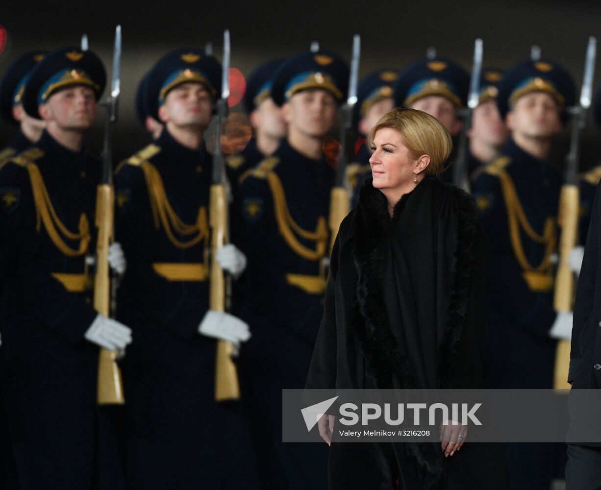 Croatian President Kolinda Grabar-Kitarovic arrives in Moscow