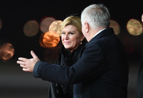 Croatian President Kolinda Grabar-Kitarovic arrives in Moscow