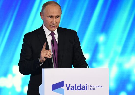 Russian President Vladimir Putin takes part in final plenary session of Valdai International Discussion Club meeting