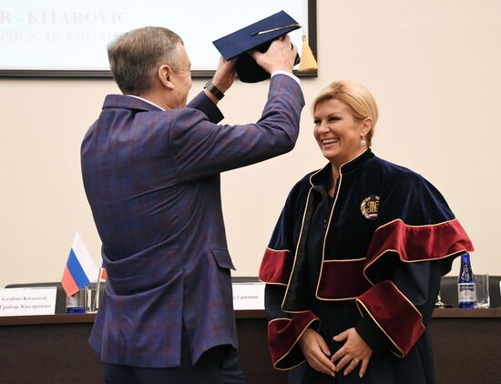 Kolinda Grabar-Kitarovic receives honorary degree from Plekhanov University