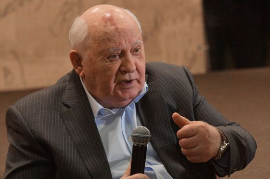 Mikhail Gorbachev presents his book "I remain an optimist" in Moscow House of Books