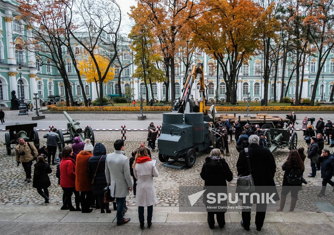 Installing armored car Enemy of Capital at the Great Courtyard of the Winter Palace