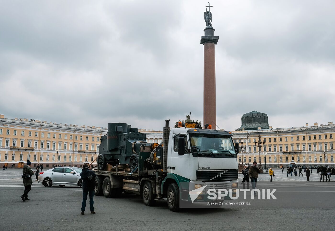 Installing armored car Enemy of Capital at the Great Courtyard of the Winter Palace